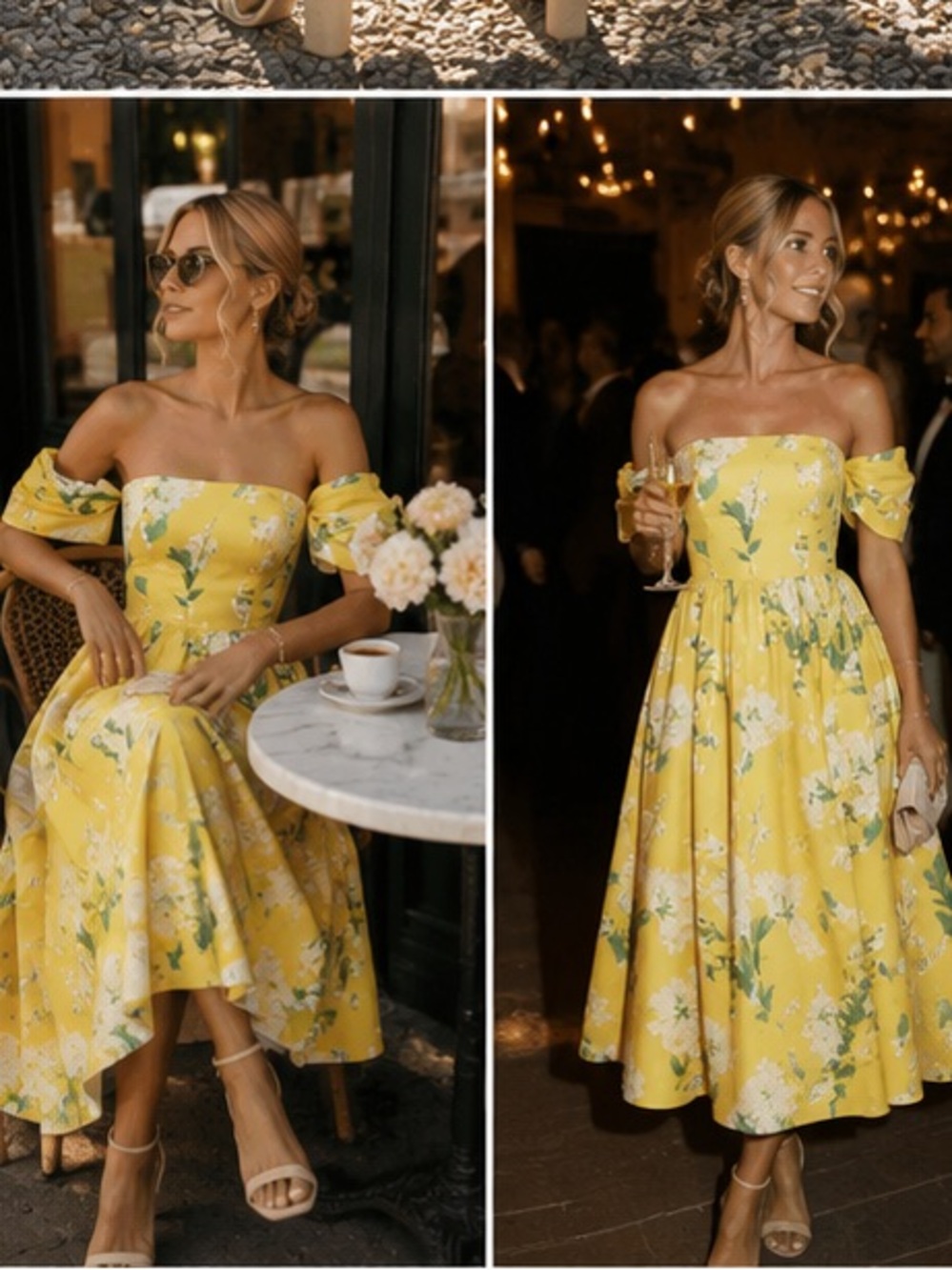 Sunny Yellow Off-Shoulder Floral Midi Dress، rare to find it - Picture 13 of 16